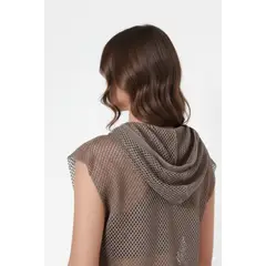 BELIFE - Camiseta manga sisa café en malla para mujer