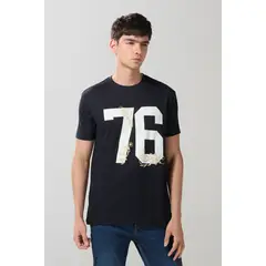 KOAJ - Camiseta azul intensa college en algodón manga corta Hombre
