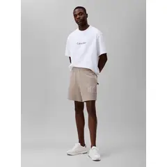 CALVIN KLEIN - Pantaloneta beige de punto de canalé con monograma bordado