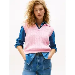 TOMMY HILFIGER - Polo rosa de punto trenzado sin mangas