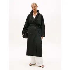 TOMMY HILFIGER - Gabardina negra ligera de corte oversize