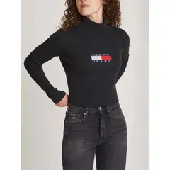 TOMMY HILFIGER - Saco negro slim de cuello alto y mezcla de lana Tommy Jeans