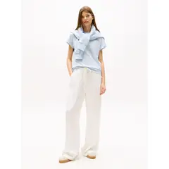 TOMMY HILFIGER - Camiseta celeste texturizada de cuello redondo