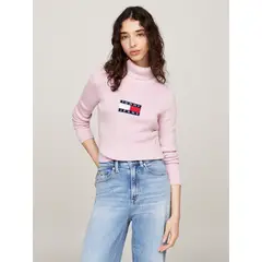 TOMMY HILFIGER - Saco rosa slim de cuello alto y mezcla de lana Tommy Jeans
