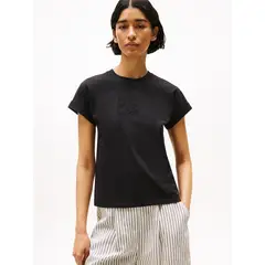 TOMMY HILFIGER - Camiseta negra de cuello redondo con logo bordado