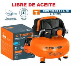 TRUPER - Compresor De Aire 24 Lts Libre de Aceite Comp-24s Ref 19510