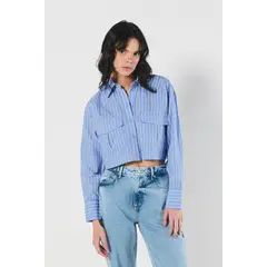 KOAJ - Blusa crop top unicolor oversize con bolsillos de tapa Mujer