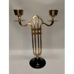 HINDU - Candelabro Mesa Antiguo 2 Velas En Bronce Base Hierro