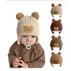 GENERICO - Gorro Gorrito Termico Osito Para Bebe Tapa Orejas Cafe