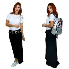 VIA7 - Falda negra al tobillo adelante y atras larga mujer negro