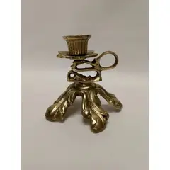SIN ETIQUETAS - Candelabro De Mano Y Mesa Antiguo 1 Vela En Bronce Macizo