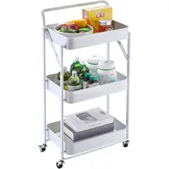 GENERICO - Carro Organizador Metálico Plegable Ruedas 3 Estantes Cocina / Baño