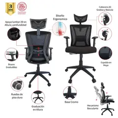 GENERICO - Silla De Oficina Portugal Presidencial Basculante Brazo Graduable