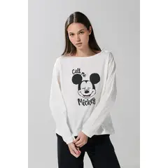 KOAJ - Camiseta manga larga crema con arte de Mickey Mujer