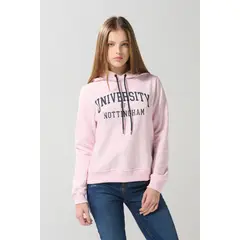 KOAJ - Buzo rosado claro con capota y estampado college Mujer