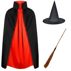 GENERICO - Disfraz De Bruja -brujo Capa-escoba-sombrero