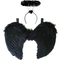 GENERICO - Alas Plumas Y Corona Para Disfraz Angel Halloween Negro