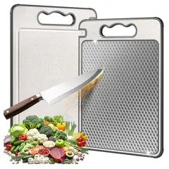 GENERICO - Tabla De Cortar Picar Alimentos Doble Acero Inoxidable Libre De Bpa
