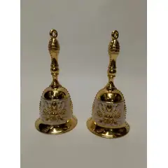 HINDU - Campana Mano Antigua Bronce Baño Porcelana Blanco Oro