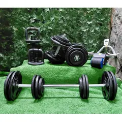 GENERICO - Kit Pesas Mancuernas 40 Kg mas rusa ajustable y ab roller Gym Acero Hierro