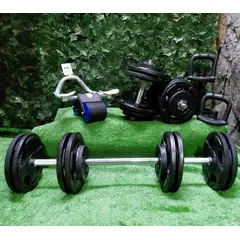 GENERICO - Kit Pesas Mancuernas 50 Kg mas rusa ajustable y ab roller Gym Acero Hierro