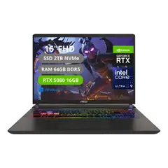 MSI - Portatil Vector 16 Hx AI Intel Core Ultra 9 275HX Ram 64GB SSD 2TB RTX 5080 16GB GDDR7