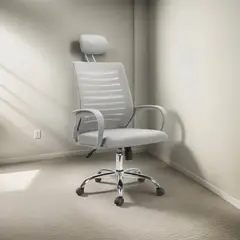 GENERICO - Silla De Oficina En Malla Gris Con Brazos Fijos Blancos