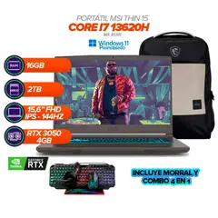 MSI - Thin 15 B13UC / Core i7-13620H / 16GB RAM / SSD 2TB / RTX 3050 / 15.6 FHD 144Hz + Combo 4 en 1