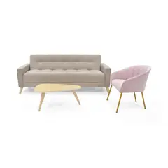 VENECIA - Sala con Sofa Cama Sahara Reclinable y Poltrona Misaki + Mesa Drop Taupe Rosa