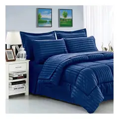 GENERICO - Plumon Edredon Cubrelecho Cama Doble + 2 Fundas Azul Oscuro