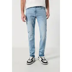 KOAJ - Jean slim azul claro con tiro bajo y diseños de manchas