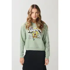 KOAJ - Buzo verde claro cuello redondo con arte de Bob Esponja Mujer