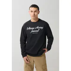 KOAJ - Buzo negro cuello redondo con texto estampado en frente Hombre