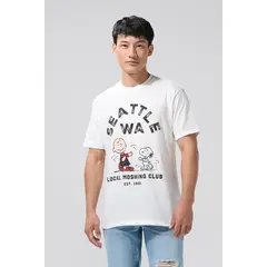 KOAJ - Camiseta crema manga corta con estampado de Snoopy Hombre
