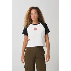 KOAJ - Camiseta de Tom y Jerry crema con manga ranglan corta Mujer