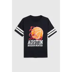 KOAJ - Camiseta cuello redondo azul oversize con arte college Niño