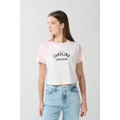 KOAJ - Camiseta crema college con manga ranglan corta Mujer