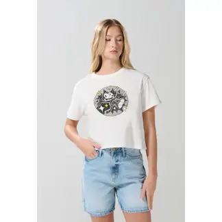 KOAJ - Camiseta crop top crema con diseño de Félix el Gato Mujer