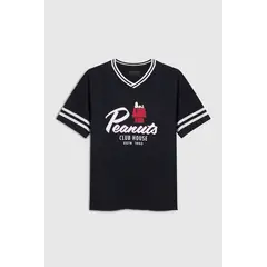 KOAJ - Camiseta cuello V oversize azul intensa con arte de Sno Niño