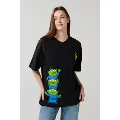 KOAJ - Camiseta oversize cuello V negra con arte de Toy Story Mujer
