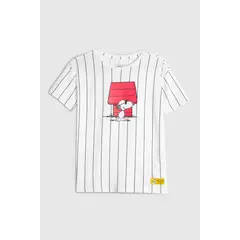 KOAJ - Camiseta a rayas crema oversize de Snoopy con manga cor Niña