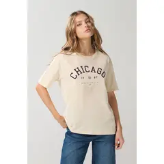 KOAJ - Camiseta kaki clara manga corta college en algodón Mujer