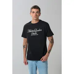 KOAJ - Camiseta cuello redondo negra con arte college blanco Hombre