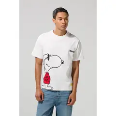 KOAJ - Camiseta crema oversize de Snoopy con cuello redondo Hombre