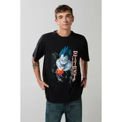 KOAJ - Camiseta negra cuello redondo con arte de Death Note Hombre
