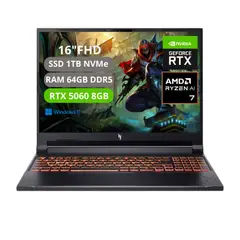 ACER - PORTATIL NITRO V16 AI RYZEN AI 7 350 RAM 64GB SSD 1TB RTX 5060 8GB