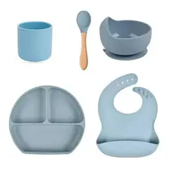 GENERICO - Vajillas para bebe BPA FREE silicona azul cuchara