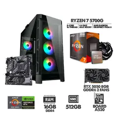 AMD - PC GAMER RYZEN 7 5700G - RTX 5050 8GB - SSD 512GB - 16GB RAM - CHASIS 4FANS