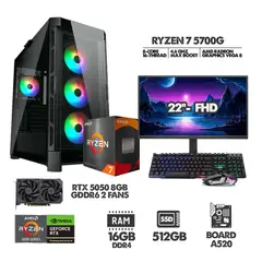 AMD - PC GAMER RYZEN 7 5700G - 16GB RAM - SSD 512GB - RTX 5050 8GB + MONITOR 22