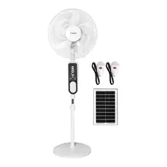 TEZZIO - Ventilador 3 en 1 Recargable 16” - Pared, Mesa y Pedestal con Panel Solar
